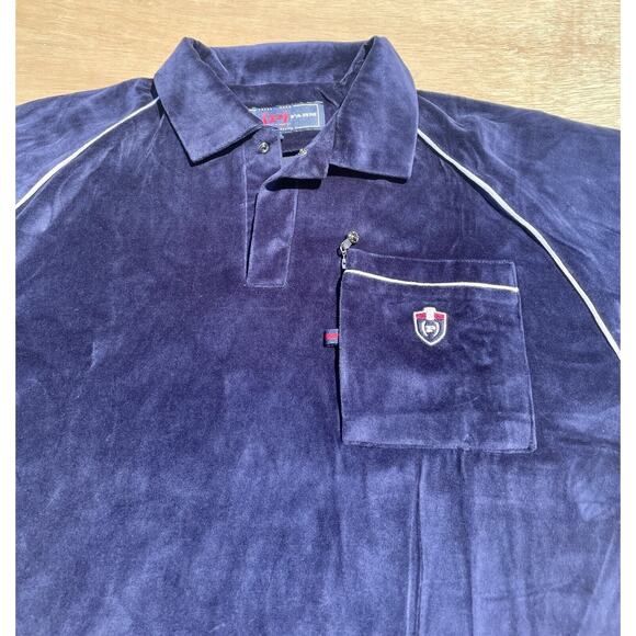 VINTAGE PHAT FARM Velour Polo Shirt Short Sleeve Collared Men Navy Blue SIZE 2XL - Picture 3 of 11